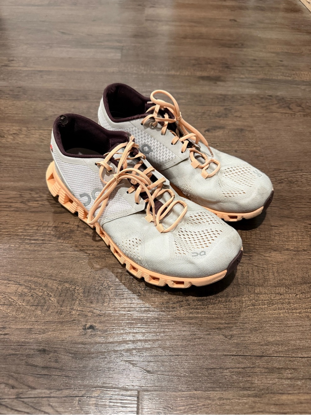 On Cloud Women's Athletic Running Shoes - Light Gray and Peach